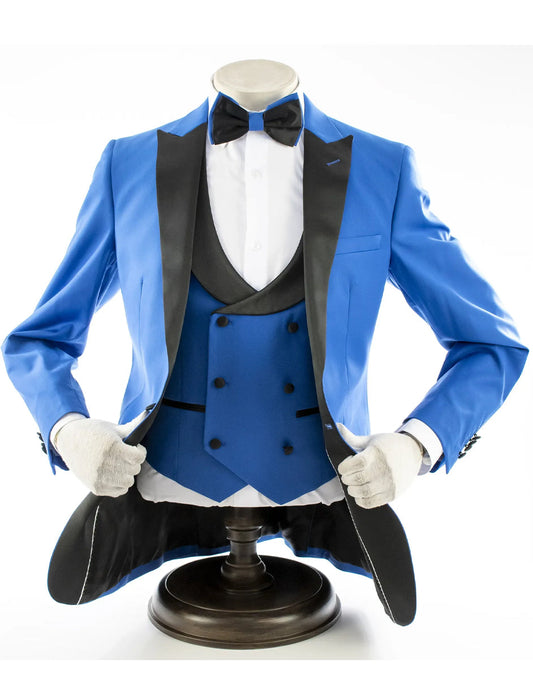 Mens 2 Button Peak Lapel Prom Royal Blue Tuxedo with Double Breasted Vest - Men's Tuxedo USA