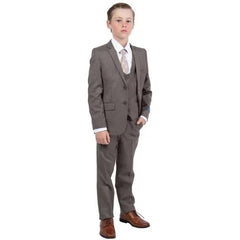 Perry Ellis Boys Sharkskin 5pc Suit, Stoned Cocoa - Men's Tuxedo USA