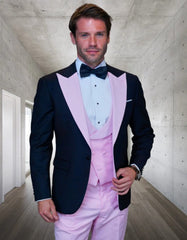 Mens Pink 3 PC Modern Fit Tuxedo