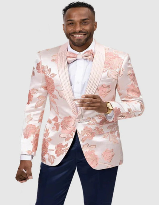 Mens Modern Pink Satin Paisley Prom Tuxedo Dinner Jacket - Men's Tuxedo USA