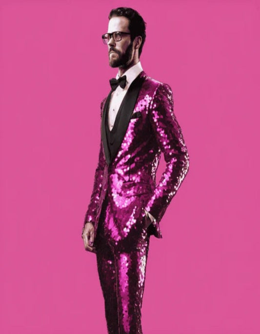 Mens Sequin Suit - Sparkly Suit - Pink Real Glitter Suit - Men's Tuxedo USA