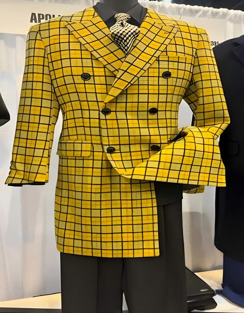 Mens Plaid Overcoat - Wool Peacoat - Plaid Topcoats Yellow - Men's Tuxedo USA