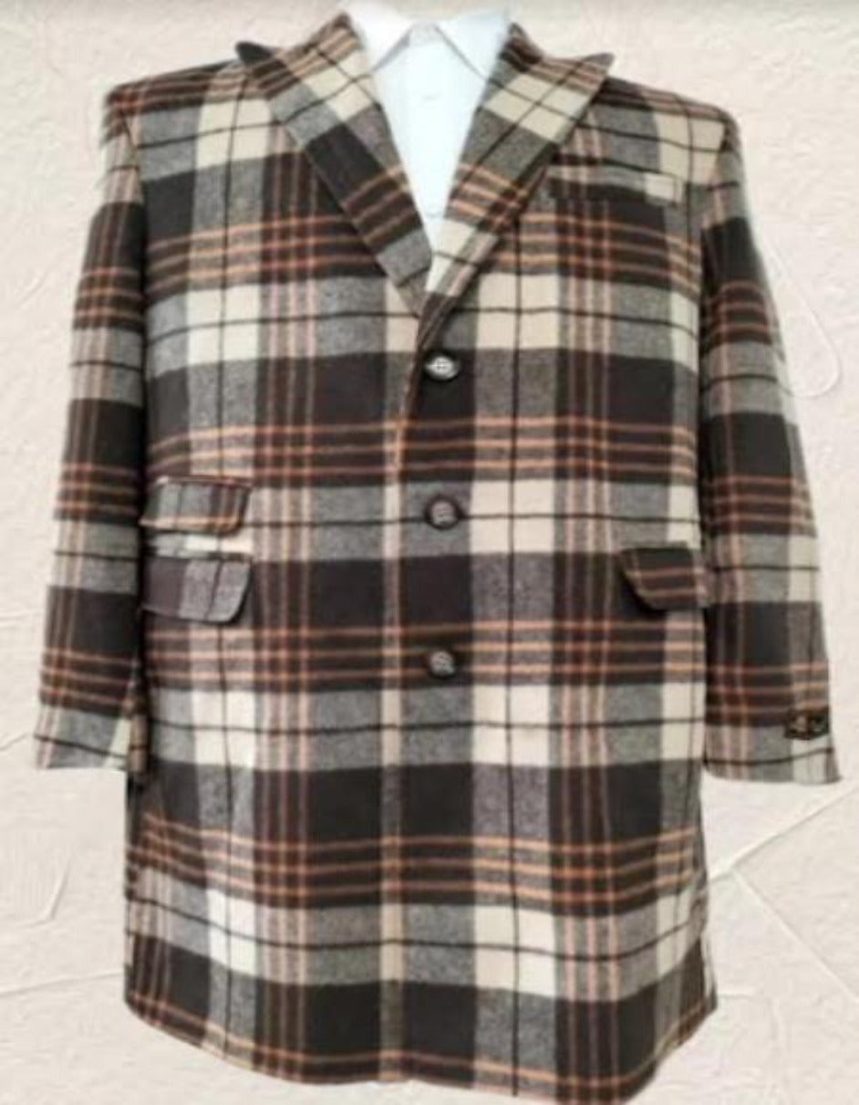 Mens Plaid Overcoat - Wool Peacoat - Plaid Topcoats Multicolor - Men's Tuxedo USA