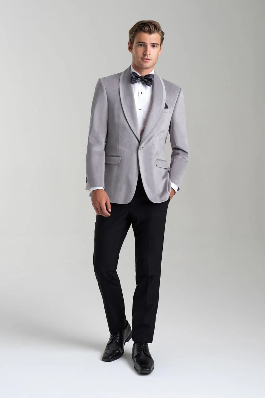 Velvet Blazer - Mens Blazer - Dinner Jacket + "Venice" Platinum Velvet Dinner Jacket - Separates - Men's Tuxedo USA