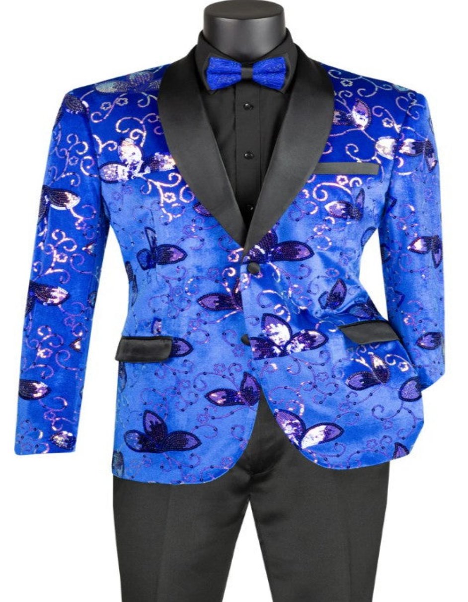 Blue Prom Suit - Blue Homecoming Outfits For Guys Paisley Floral Print Design Royal Blue - Men's Tuxedo USA