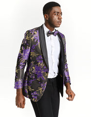 Mens Gold & Purple Paisley Prom Tuxedo Smoking Jacket Blazer - Men's Tuxedo USA