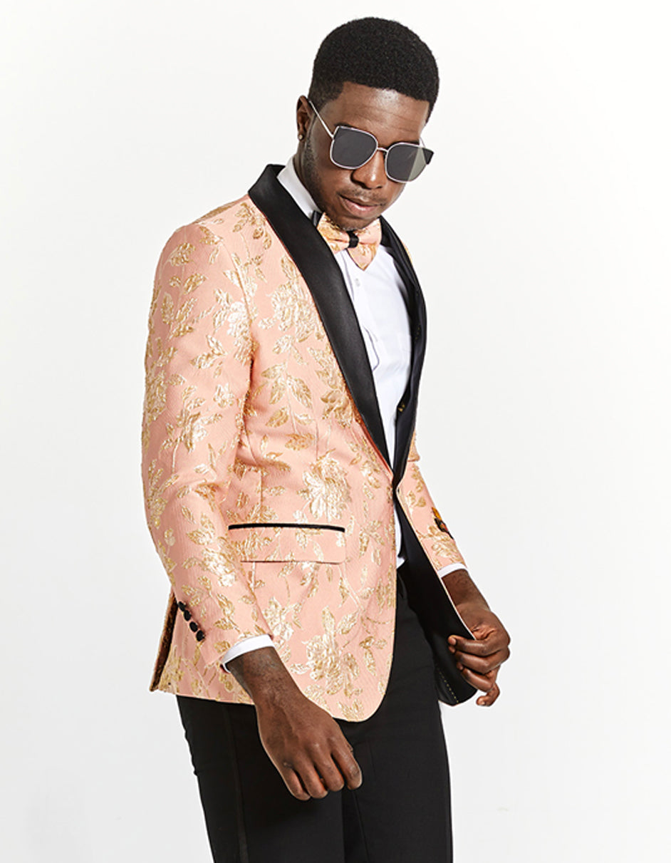 Mens Rose Gold | Blush Floral Paisley Prom Tuxedo Dinner Jacket - Men's Tuxedo USA