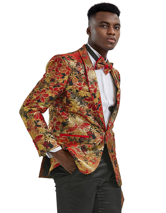 Mens Paisley Shawl Prom Tuxedo Blazer in Red & Gold - Men's Tuxedo USA