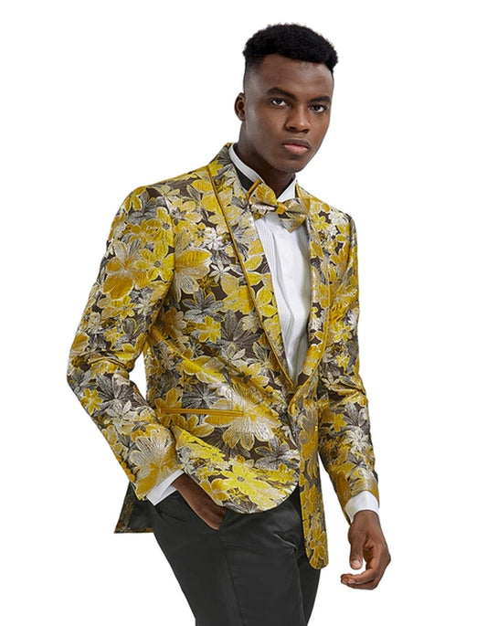 Mens Paisley Shawl Prom Tuxedo Blazer in Yellow Gold - Men's Tuxedo USA