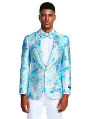 Mens Paisley Shawl Prom Tuxedo Blazer in Turquoise Sky Blue - Men's Tuxedo USA