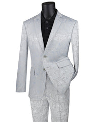 Mens 2 Button Slim Fit Paisley Prom Suit in Silver - Men's Tuxedo USA