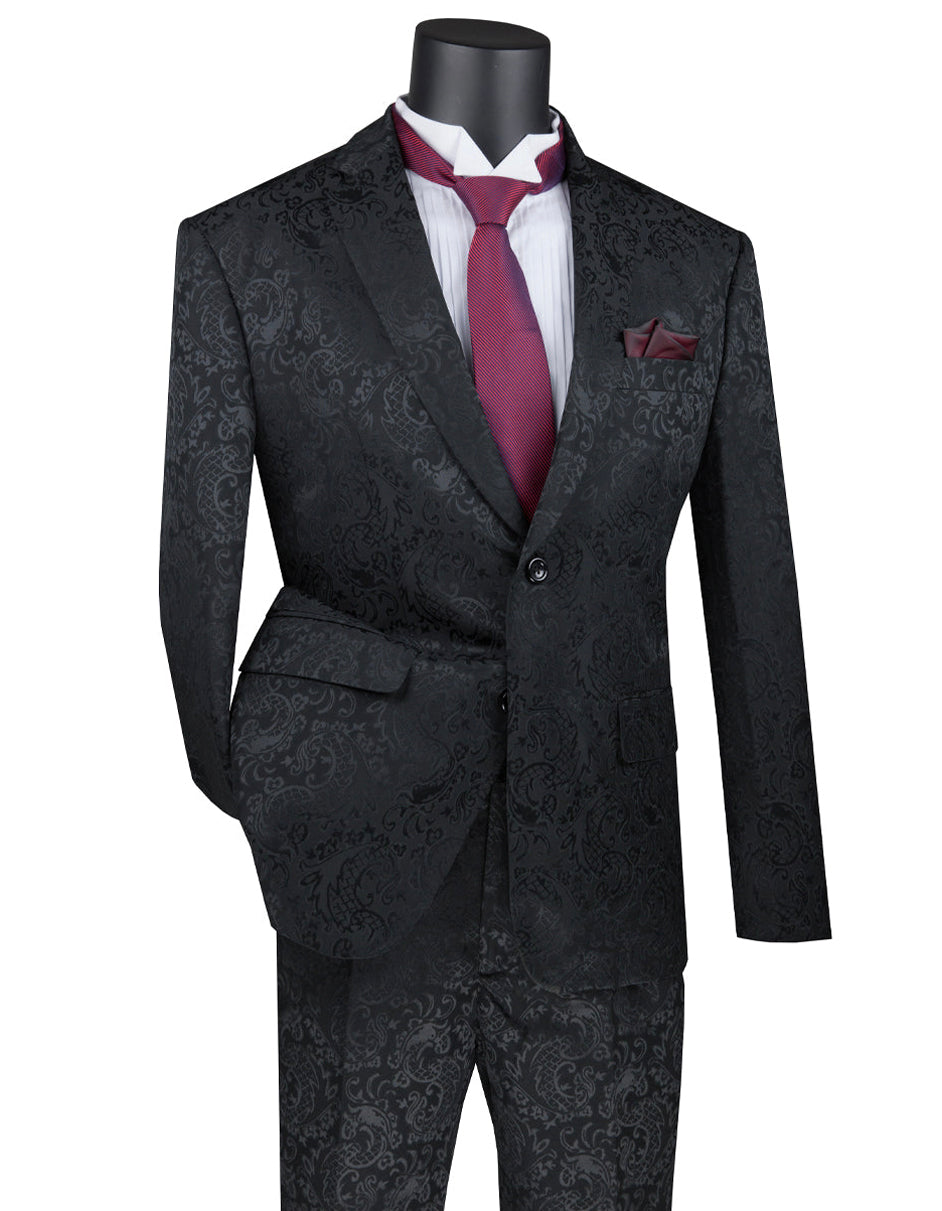 Mens 2 Button Slim Fit Paisley Prom Suit in Black - Men's Tuxedo USA