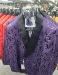 Paisley Tuxedo Dinner Jacket - Purple Mens Blazer + Bowtie - Prom Jackets - Men's Tuxedo USA