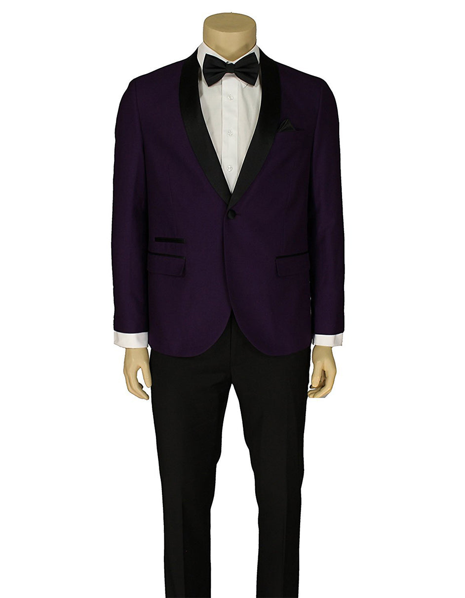 Mens Slim Fit 1 Button Shawl Lapel Tuxedo in Purple - Men's Tuxedo USA