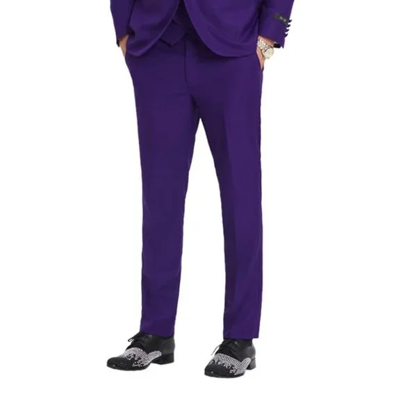 New Tazio Birdseye Textured Black Purple Tuxedo | Shawl Collar Satin Trim 3-Piece - Men's Tuxedo USA