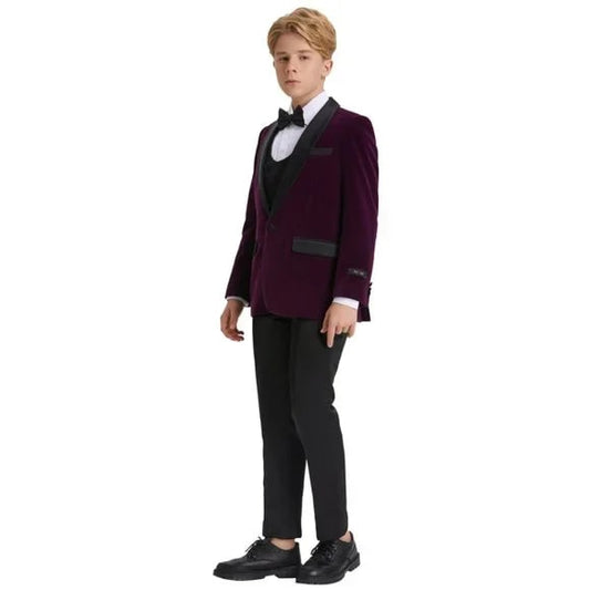 5pc Purple Boys Velvet Tuxedo Includes Bowtie by Tazio - Men's Tuxedo USA