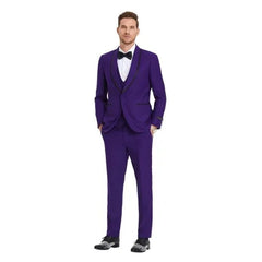 New Tazio Birdseye Textured Black Purple Tuxedo | Shawl Collar Satin Trim 3-Piece - Men's Tuxedo USA