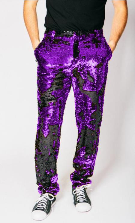 Mens Sequin Pants - Purple Dress Party Pants - Men's Tuxedo USA