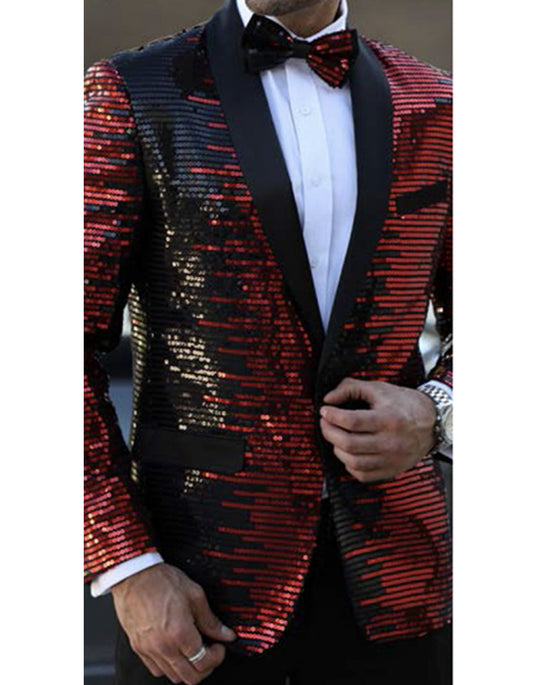 Mens Horizontal Black & Red Sequin Blazer - Men's Tuxedo USA