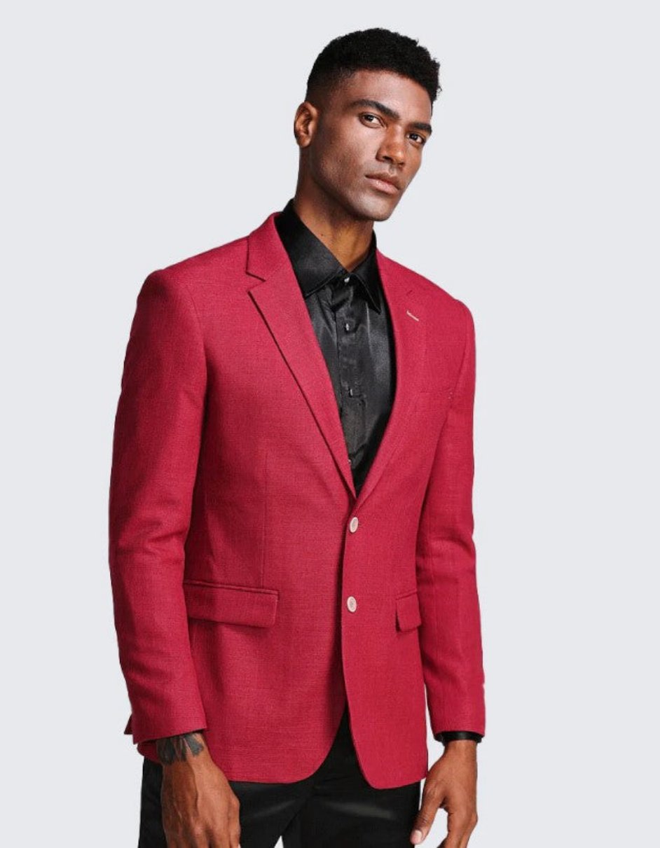 Red Two Button Slim Fit Two Button Notch Lapel - Wedding - Prom