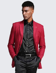 Red Two Button Slim Fit Two Button Notch Lapel - Wedding - Prom