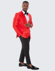 Red Paisley Tuxedo Jacket One Button Slim Fit - Wedding - Prom