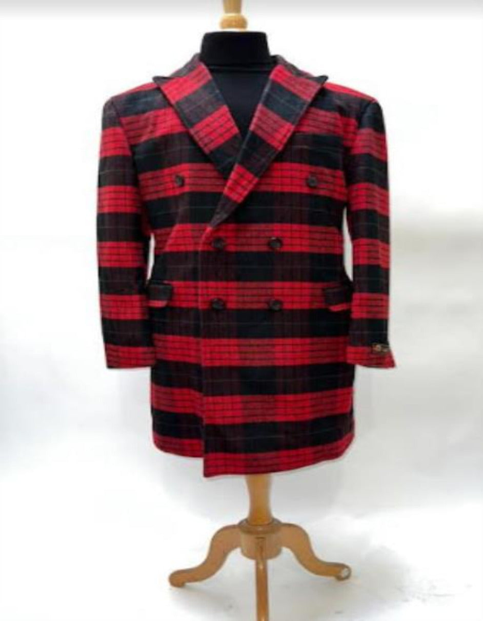 Mens Plaid Overcoat - Wool Peacoat - Plaid Topcoats Red and Black - Men's Tuxedo USA