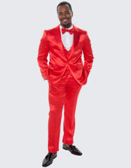 Red Satin Tuxedo Four Piece Set Slim Fit - Wedding - Prom