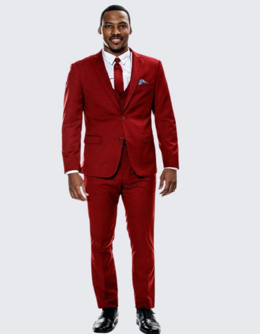 Red Skinny Fit Suit Three Piece Set Notch Label - Separates - Wedding - Prom