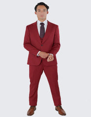 Red Slim Fit Three Piece Suit with Large Peak Lapel One Button - Wedding - Prom