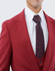 Red Slim Fit Three Piece Suit with Large Peak Lapel One Button - Wedding - Prom