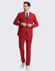 Mens Two Button Red Suit Three Piece Set - Wedding - Prom