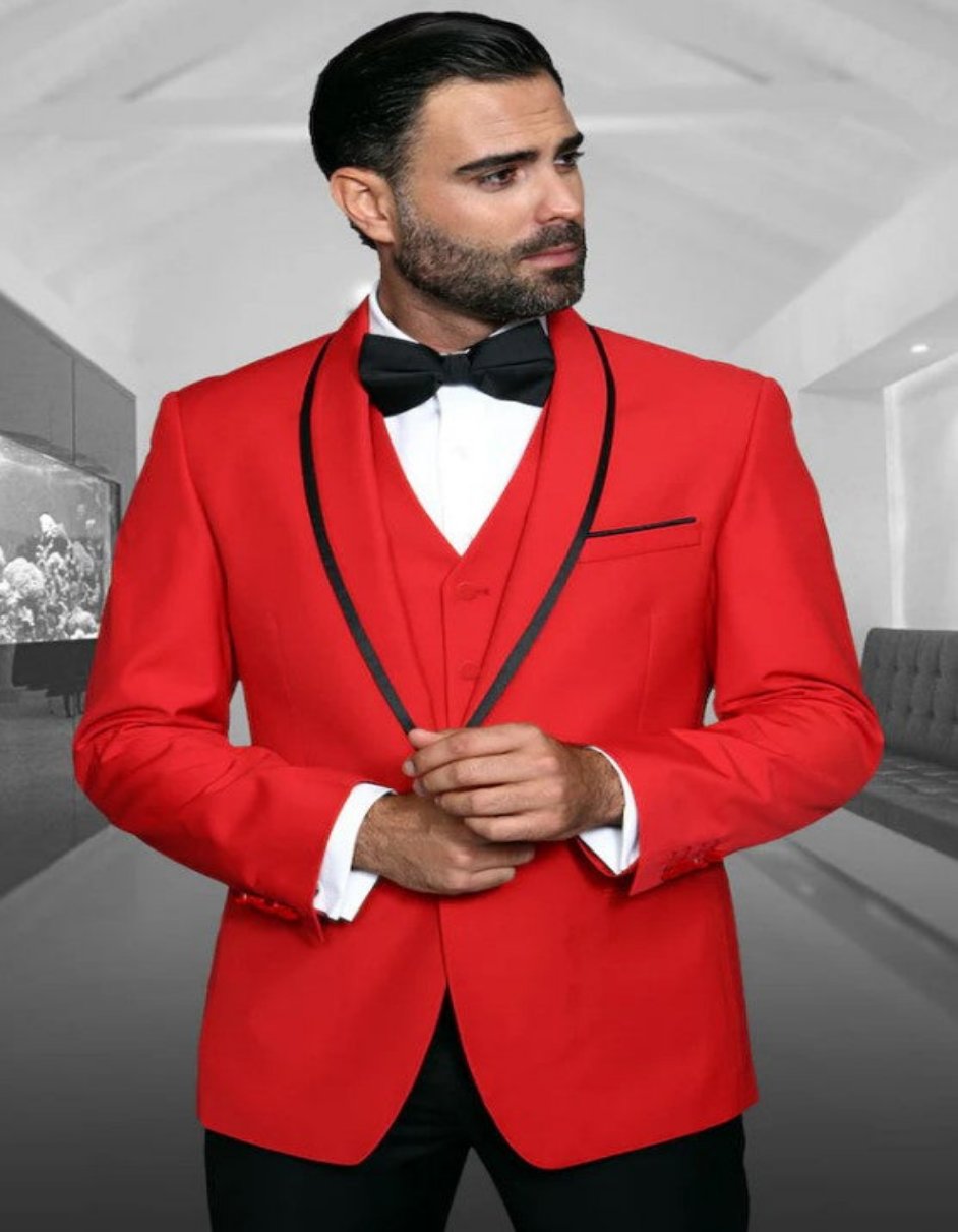 Mens Red Tailored Fit Tuxedo