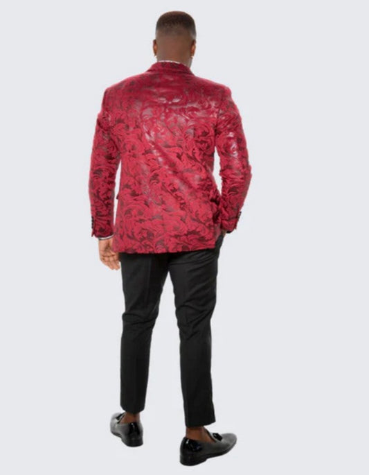 Red Paisley Notch Label Hybrid Fit Tuxedo Jacket - Wedding - Prom