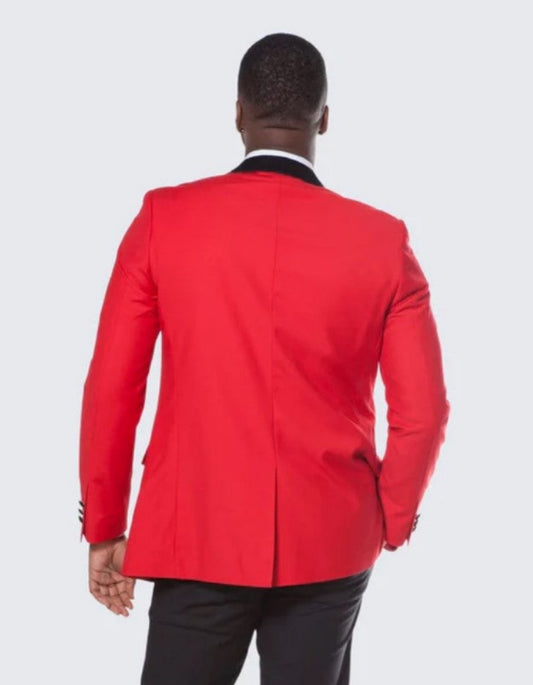 Red Tuxedo Jacket with Black Center Vent Satin Shawl Lapel Slim Fit - Wedding - Prom