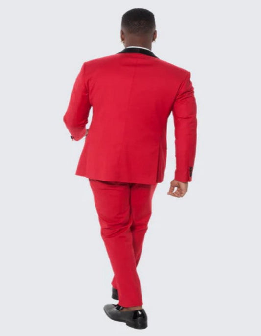 Red Tuxedo Three Piece Set Slim Fit with Large Shawl Lapel - Wedding - Prom