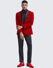 Red Velvet Tuxedo Jacket Slim Fit with Shawl Lapel - Wedding - Prom