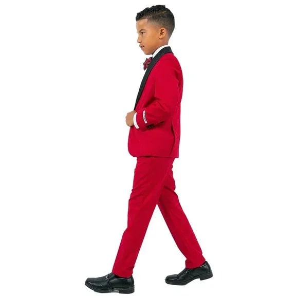 New Stacy Adams Boys Red Tuxedo Set, 5-Piece Black Shawl Collar - Men's Tuxedo USA