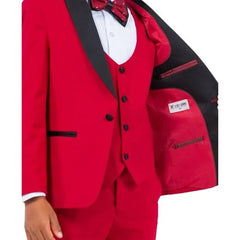 New Stacy Adams Boys Red Tuxedo Set, 5-Piece Black Shawl Collar - Men's Tuxedo USA