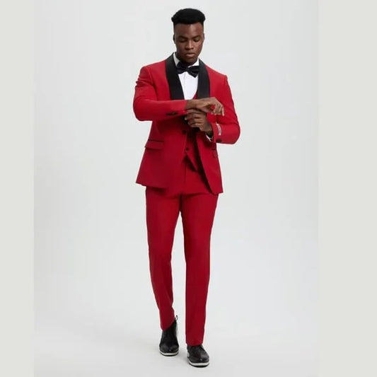 Stacy Adams 3pc Tuxedo Shawl Lapel, Seductive Red - Men's Tuxedo USA