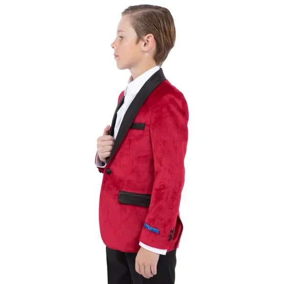 Perry Ellis Boys Velvet Jacket, Red - Men's Tuxedo USA