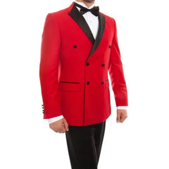 Double Breasted Red Mens Tuxedo w/ Black Pants by Bryan Michaels - Men's Tuxedo USA