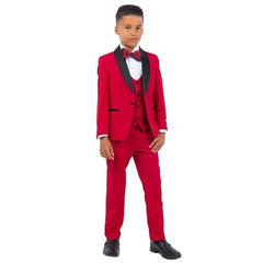 New Stacy Adams Boys Red Tuxedo Set, 5-Piece Black Shawl Collar - Men's Tuxedo USA