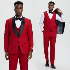 Stacy Adams 3pc Tuxedo Shawl Lapel, Seductive Red - Men's Tuxedo USA