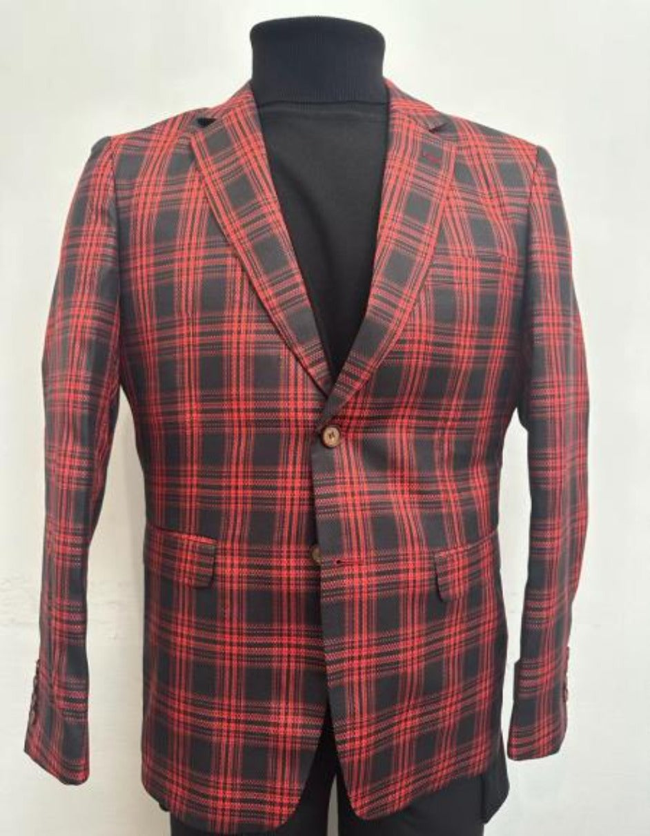 Red Tartan Blazer - Red Plaid Sport Coat - Single Breasted Pattern Mens Red Blazer - Men's Tuxedo USA