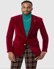 Mens Two Button Modern Fit Velvet Red Blazer - Men's Tuxedo USA