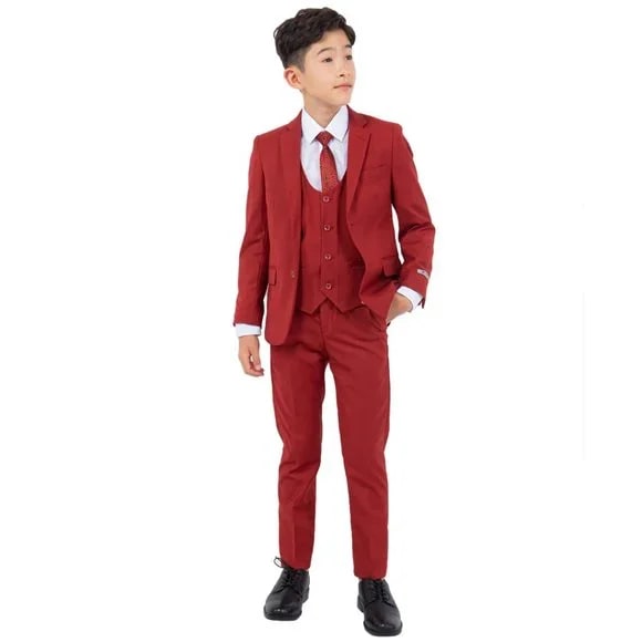 Exclusive Stacy Adams 5pc Boys Suit Slim-Fit, Red Brick - Men's Tuxedo USA