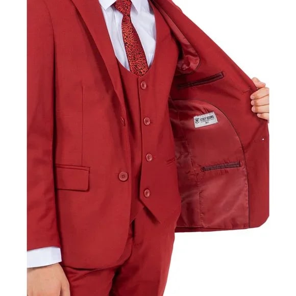 Exclusive Stacy Adams 5pc Boys Suit Slim-Fit, Red Brick - Men's Tuxedo USA