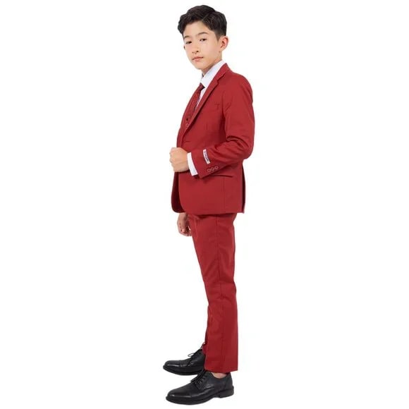 Exclusive Stacy Adams 5pc Boys Suit Slim-Fit, Red Brick - Men's Tuxedo USA