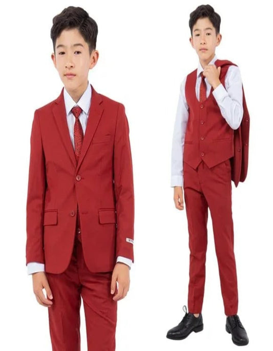 Exclusive Stacy Adams 5pc Boys Suit Slim-Fit, Red Brick - Men's Tuxedo USA